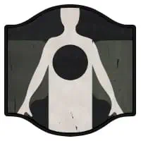 A pale human silhouette with a black circle in its chest.